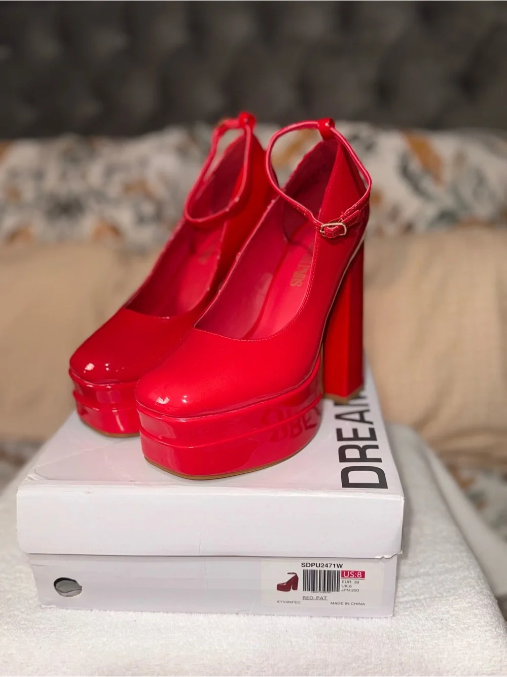 Dream Pairs Red Patent Platform Mary Jane Pumps